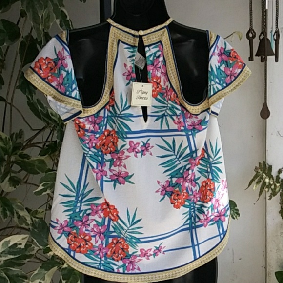 NWT Flying Tomato Yellow Hawaiian Print Top Sz Med - Picture 4 of 5